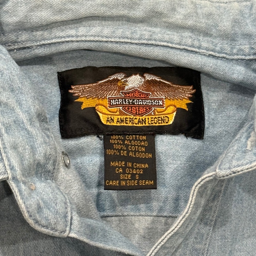 VTG Harley-Davidson 100th Anniversary Denim Shirt Mens S Blue Short Sleeve 2003 - Picture 5 of 6